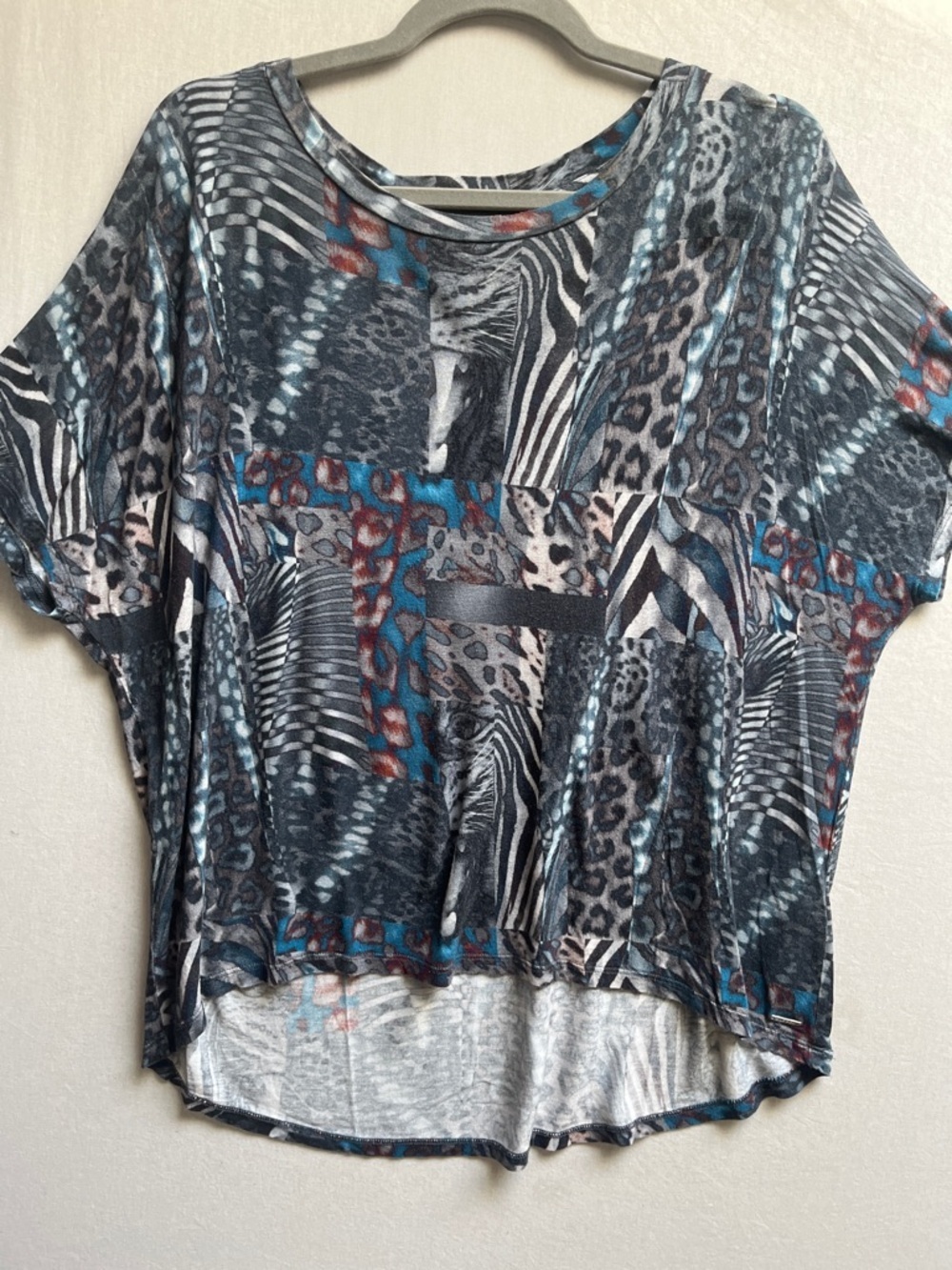 Diesel Abstract Animal Print Patchwork Rayon High Low Top Sz M
